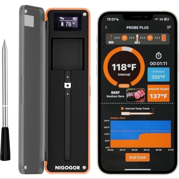 Smart Wireless Meat Thermometer with Thinnest Probe, Bluetooth Food Thermometer